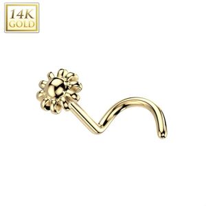 Piercing Street Piercing nez or jaune 14 carats tige tire-bouchon fleur - Dore