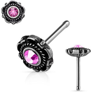 Piercing Street Piercing nez tige droite motif floral rose - Argente