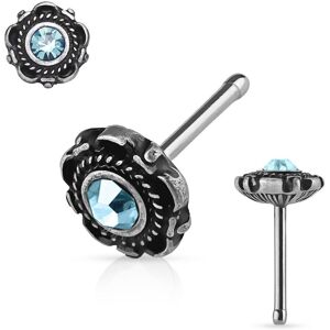 Piercing Street Piercing nez tige droite motif floral turquoise - Argente