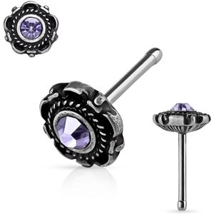 Piercing Street Piercing nez tige droite motif floral tanzanite - Argente