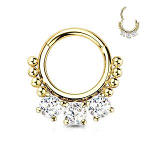 Piercing Street Piercing anneau segment acier dore zircon et perles (oreille, daith, septum) - Dore