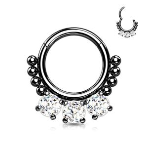 Piercing Street Piercing anneau segment acier noir zircon et perles (oreille, daith, septum) - Noir