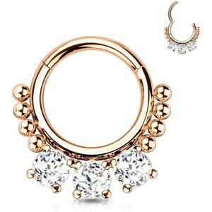 Piercing Street Piercing anneau segment acier rose zircon et perles (oreille, daith, septum) - Or Rose