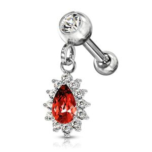 Piercing Street Piercing cartilage oreille pendentif poire strass rouge - Argente