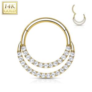Piercing Street Piercing oreille anneau or jaune 14 carats septum daith double ligne pavee - Dore