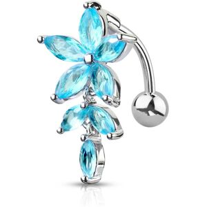 Piercing Street Piercing nombril inverse fleur pierres marquise turquoise - Argente