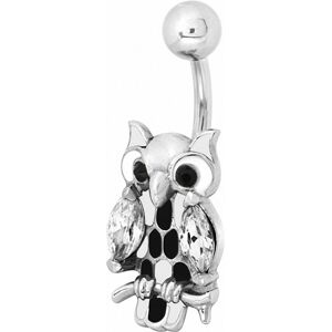 Piercing Street Piercing nombril hibou email noir zircon blanc - Argente