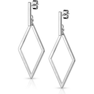 Piercing Street Paire Boucles d'oreille clous barre et pendentif losange - Argente