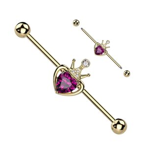 Piercing Street Piercing industriel oreille couronne et coeur rose - Dore