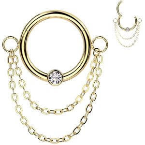 Piercing Street Piercing anneau dore double chaine et zircon (oreille, septum) - Dore