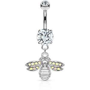 Piercing Street Piercing nombril pendentif abeille pavee de cristaux - Argente