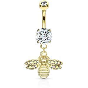 Piercing Street Piercing nombril pendentif abeille pavee de cristaux plaque or - Dore