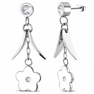 Piercing Street Paire Boucles d'oreille acier inoxydable pendantes fleurs - Argente