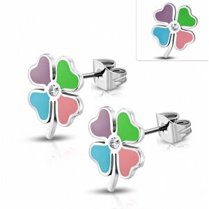 Piercing Street Paire Boucles d'oreille acier inoxydable trefle multicolore - Argente