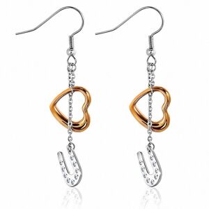 Piercing Street Paire Boucles d'oreille acier inoxydable pendantes coeur cuivre - Argente