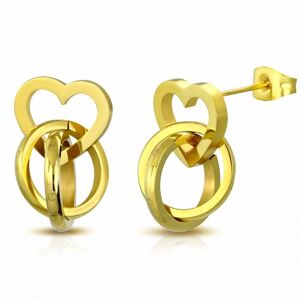 Piercing Street Paire Boucles d'oreille acier inoxydable dore coeur double anneaux - Dore