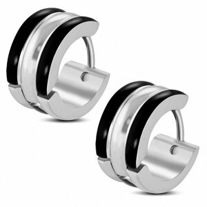 Piercing Street Paire boucles d'oreilles homme anneaux bicolore noir - Argente