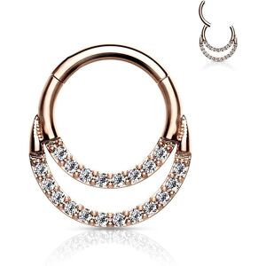 Piercing Street Piercing anneau segment rose double ligne de strass (oreille, daith, septum) - Or Rose