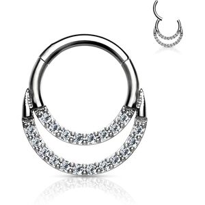 Piercing Street Piercing anneau segment acier double ligne de strass (oreille, daith, septum) - Argente