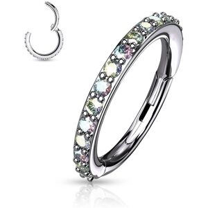 Piercing Street Piercing oreille anneau a charniere serti de strass aurore boreale - Argente