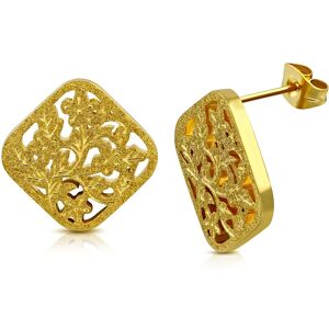 Piercing Street Paire Boucles d'oreille acier inoxydable dore losange fleurs de vigne - Dore