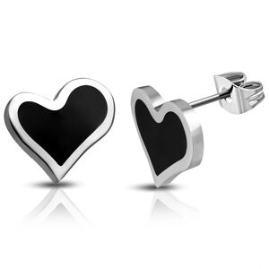 Piercing Street Paire Boucles d'oreille acier inoxydable coeur emaille noir - Noir