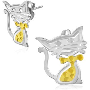 Piercing Street Paire Boucles d'oreille acier inoxydable motif chat bicolore - Argente