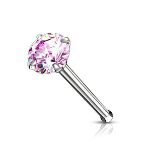 Piercing Street Piercing nez tige droite zircon rose serti a griffes - Argente