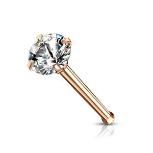 Piercing Street Piercing nez tige droite rosee zircon blanc serti a griffes - Or Rose