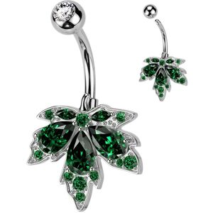 Piercing Street Piercing nombril feuille d'erable strass emeraude - Argente