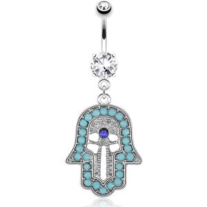 Piercing Street Piercing nombril main de fatma turquoise - Argente