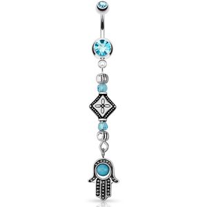 Piercing Street Piercing nombril main de fatma turquoise perles - Argente