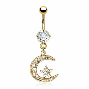 Piercing Street Piercing nombril plaque or lune etoile gemmes - Dore