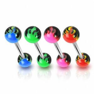 Piercing Street Piercing langue Boules acrylique Flammes - Multicolore