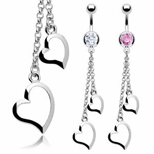 Piercing Street Piercing nombril Chaîne Double Coeurs - Argente