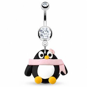 Piercing Street Piercing nombril Pendentif Pingouin Argile Durcie - Argente