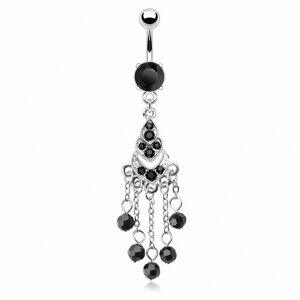 Piercing Street Piercing nombril chandelier perles noires - Argente