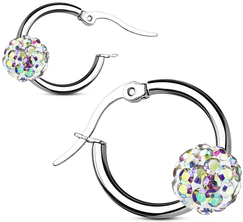 Piercing Street Paire boucles d'oreille anneaux boule cristal aurore boréale