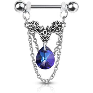 Piercing Street Piercing téton pendentif chaines fleurs cristal turquoise -