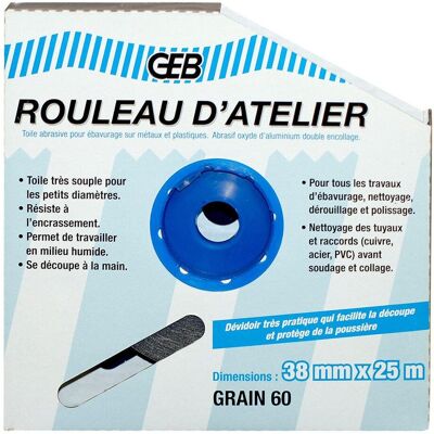 GEB Rouleaux d'atelier - Rouleau 25 m x 38 mm grain de 120 - Publicité GEB Rouleaux d'atelier - Rouleau 25 m x 38 mm grain de 120 - Publicité