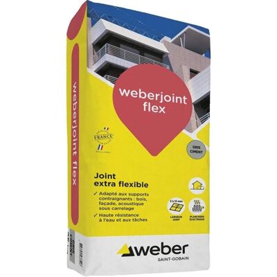 Joint flexible WEBERJOINT FLEX - sac 25 kg - gris ciment - Publicité Joint flexible WEBERJOINT FLEX - sac 25 kg - gris ciment - Publicité