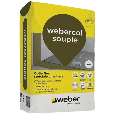 Colle déformable pour carrelage WEBERCOL SOUPLE - sac 25 kg - gris - Publicité Colle déformable pour carrelage WEBERCOL SOUPLE - sac 25 kg - gris - Publicité