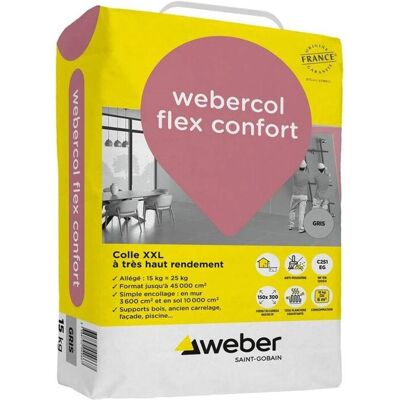Colle à carrelage WEBERCOL FLEX CONFORT - sac 15 kg - blanc - Publicité Colle à carrelage WEBERCOL FLEX CONFORT - sac 15 kg - blanc - Publicité