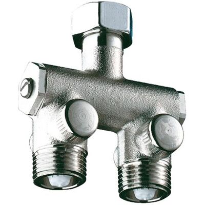 Robinet prémélangeur DELABIE en nickel - Compact, sous lavabo, avec clapets - Publicité Robinet prémélangeur DELABIE en nickel - Compact, sous lavabo, avec clapets - Publicité