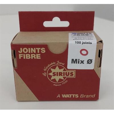 WATTS Boite assortiment 100 joints fibre SIRIUS - 5x1/4" + 20x3/8" + 40x1/2" + 5x5/8" + 10x3/4" + 5x7/8" + 5x1" + 5x1"1/4 + 5x1"1/2 - Publicité WATTS Boite assortiment 100 joints fibre SIRIUS - 5x1/4" + 20x3/8" + 40x1/2" + 5x5/8" + 10x3/4" + 5x7/8" + 5x1" + 5x1"1/4 + 5x1"1/2 - Publicité