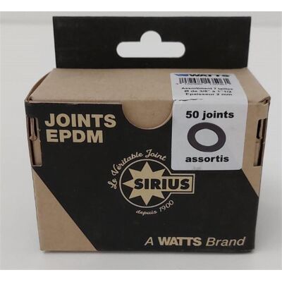 WATTS Boite assortiment 100 joints EDPM SIRIUS - Lot composé de 10x3/8" + 15x1/2" + 5x5/8" + 5x3/4" + 5x1" + 5x1"1/4 + 5x1"1/2 - Publicité WATTS Boite assortiment 100 joints EDPM SIRIUS - Lot composé de 10x3/8" + 15x1/2" + 5x5/8" + 5x3/4" + 5x1" + 5x1"1/4 + 5x1"1/2 - Publicité