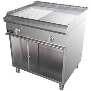 Chefook Plancha Électrique Professionnelle Sur Meuble Avec Plaque Double Lisse-Rainuree Chrome Profondeur 70 cm