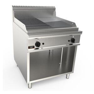 Chefook Plancha À Gaz Professionnelle Sur Meuble Avec Plaque Double Lisse-Rainuree Chrome Profondeur 90 cm