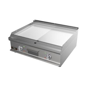 Chefook Plancha Électrique Professionnelle À Poser Avec Plaque Double Lisse-Rainurée Chrome Profondeur 70 cm