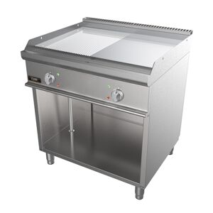 Chefook Plancha Électrique Professionnelle Sur Meuble Avec Plaque Double Lisse-Rainurée Chrome Profondeur 70 cm